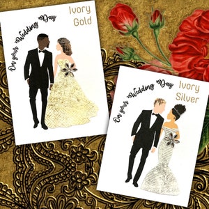 Customisable wedding cards for black and interracial couples, NOT WHITE wedding dress, 2 dress styles, 39 skin shade combos image 5