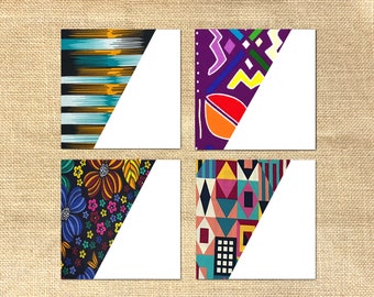 Pack of four colourful African fabric cards, Minimalist vibe, your choice of greeting. All  or any occasion cards, just because cards