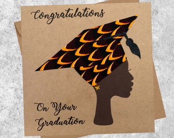 Black woman Graduation cards, congratulations graduation, African red yellow flame fabric cards, afrocentric cards, black greeting cards,