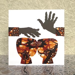 African drummer card, brown multi  African print greeting cards, African drum card, traditional drums, can be personalised