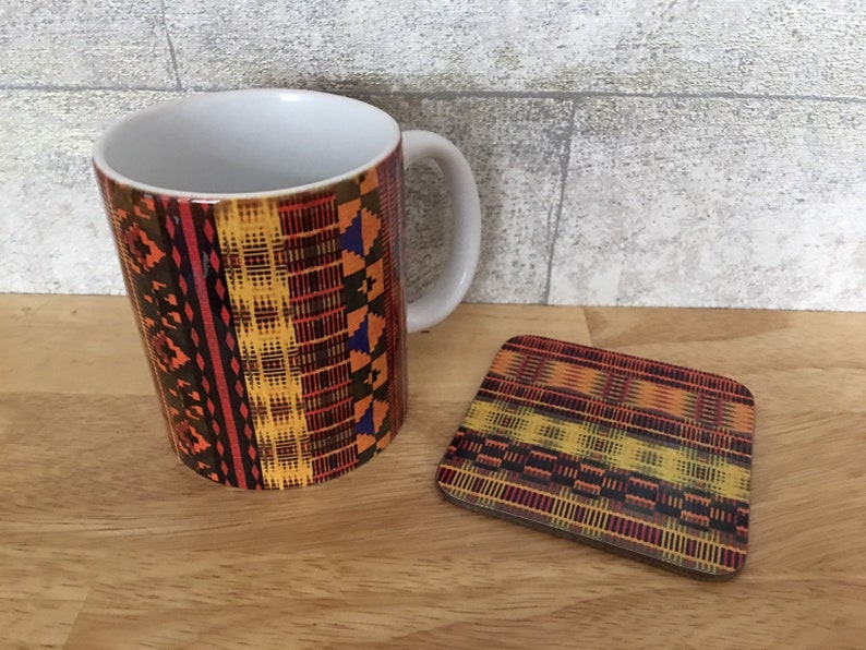 Kente Mug, African print mug, ethnic drink ware, afrocentric mugs, striped or boxed design, African homeware, house warming gift image 7