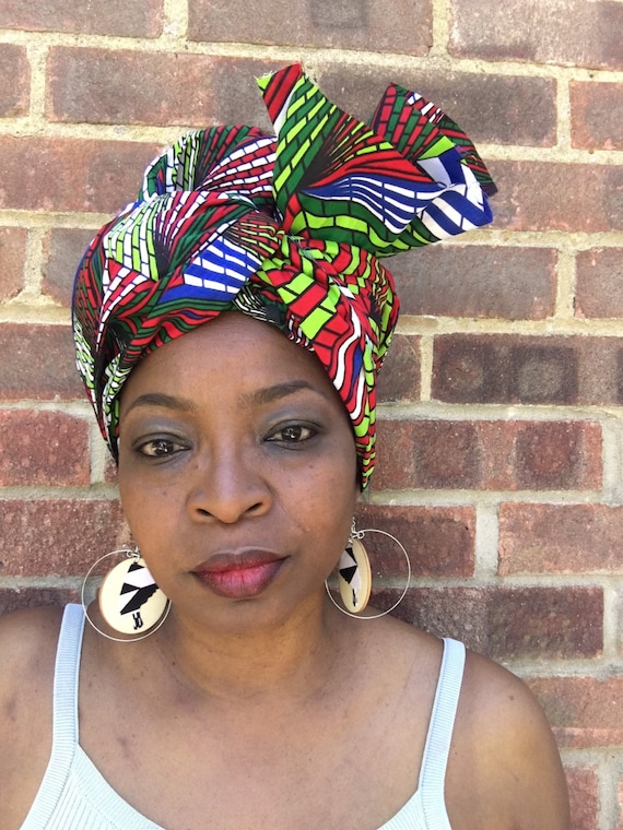 African Print head wrap//Scarf //Ankara wrap golden yellow and red