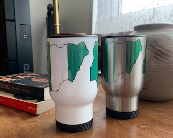 Country map travel mug, any country, 3 designs, optional headwrap or shirt in country colours, fun gift for a proud patriot