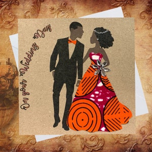 Customisable wedding cards for black and interracial couples, NOT WHITE wedding dress, 2 dress styles, 39 skin shade combos image 4