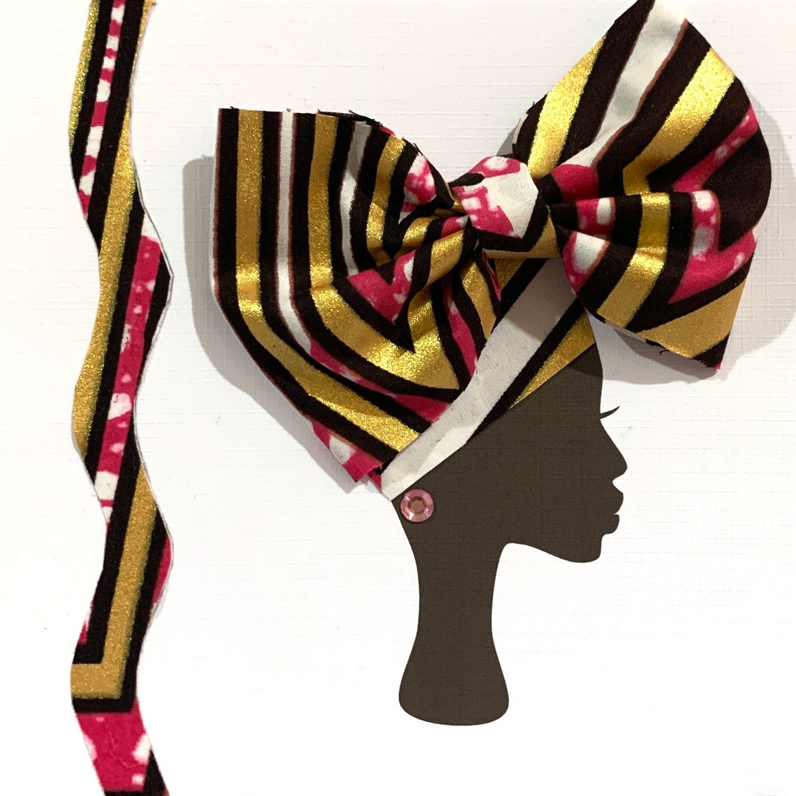 Pink Gold White Bow Headwrap Card Woman in Headwrap Bow Card Etsy UK