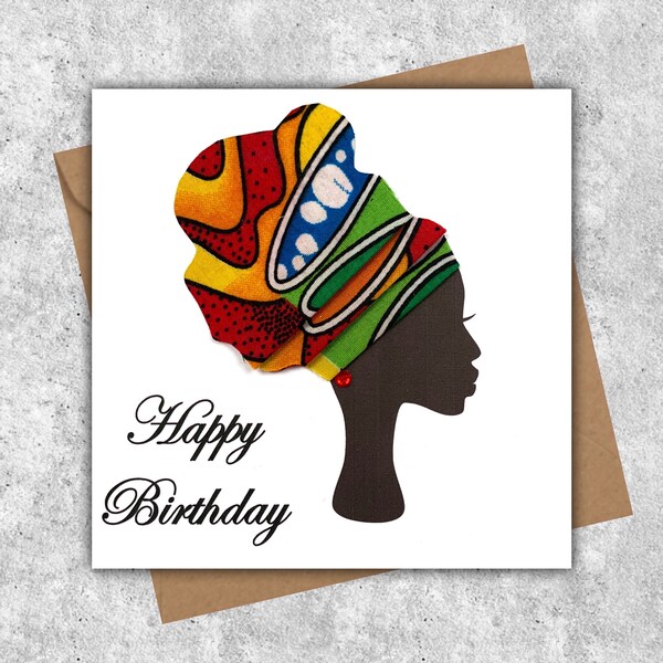 Tarjetas con turbantes africanos, tarjeta para mujer negra, tarjetas de felicitación de tela, tela africana colorida, dos estilos de turbante a elegir