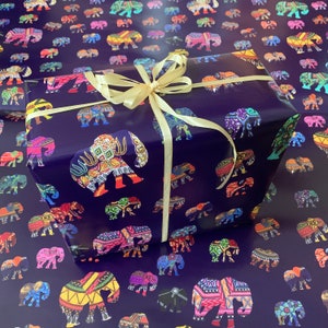 Elephant gift wrap paper, colourful wrapping paper,  birthday gift wrap, african fabric elephants, all occasion giftwrap, 2 sheets