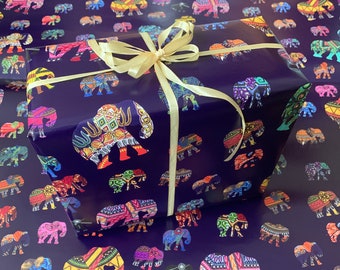 Elephant gift wrap paper, colourful wrapping paper,  birthday gift wrap, african fabric elephants, all occasion giftwrap, 2 sheets