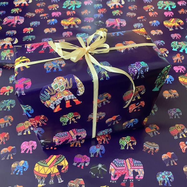 Elephant gift wrap paper, colourful wrapping paper,  birthday gift wrap, african fabric elephants, all occasion giftwrap, 2 sheets