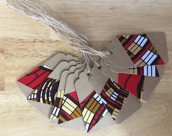 Pack of ten Red gold Gift tags, African fabric gift tags, african gift tags, ankara gift tags, 10 gift wrap tags, gift wrapping tags