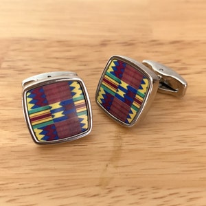 blue kente cufflinks, stainless steel cuff links, wedding cuff links, fathers day gift, gift for him, african print cufflinks