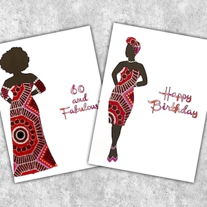 Black woman age birthday card, pink silver dress, full or slim figure, black woman personalised greeting card, milestone birthday queen