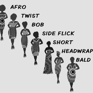 Black woman personalised birthday card, milestone ages, full or slim figure, choice of 25 orange multi kente dress and 7 hairstyles, image 3