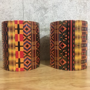 Kente Mug, African print mug, ethnic drink ware, afrocentric mugs, striped or boxed design, African homeware, house warming gift image 3