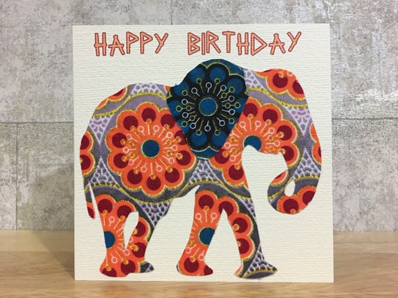 Elephant card in floral multi African print fabric elephant | Etsy