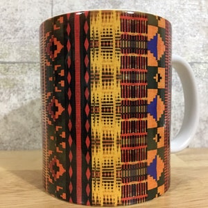 Kente Mug, African print mug, ethnic drink ware, afrocentric mugs, striped or boxed design, African homeware, house warming gift image 6