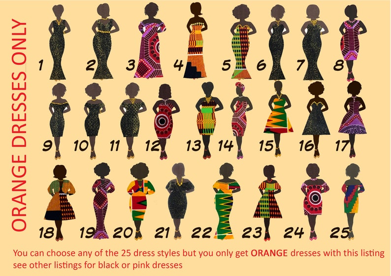 Black woman personalised birthday card, milestone ages, full or slim figure, choice of 25 orange multi kente dress and 7 hairstyles, image 2