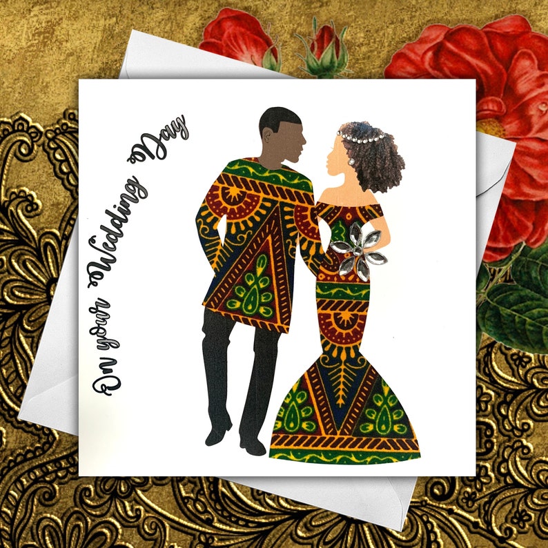 Customisable wedding cards for black and interracial couples, NOT WHITE wedding dress, 2 dress styles, 39 skin shade combos image 6