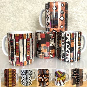 Assorted mug sets, 5 African patterns, 1 elephant set, optional coasters, housewarming or birthday present, Christmas gift