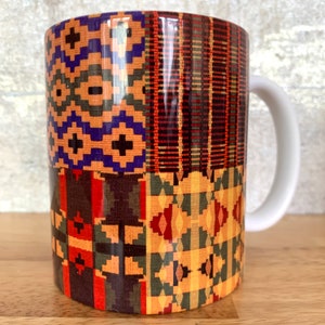Kente Mug, African print mug, ethnic drink ware, afrocentric mugs, striped or boxed design, African homeware, house warming gift image 2