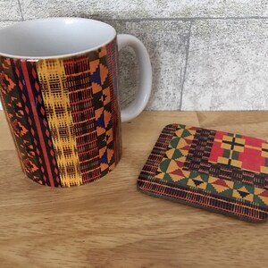 Kente Mug, African print mug, ethnic drink ware, afrocentric mugs, striped or boxed design, African homeware, house warming gift image 5