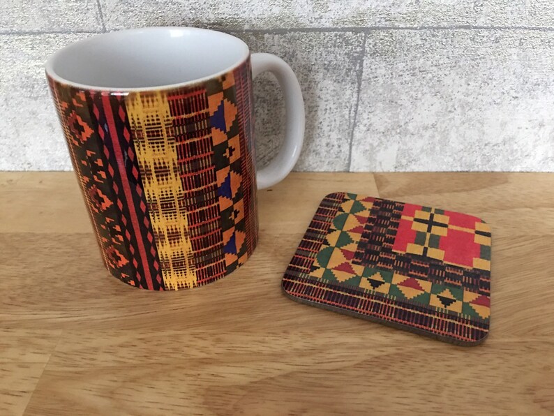 Kente Mug, African print mug, ethnic drink ware, afrocentric mugs, striped or boxed design, African homeware, house warming gift image 5