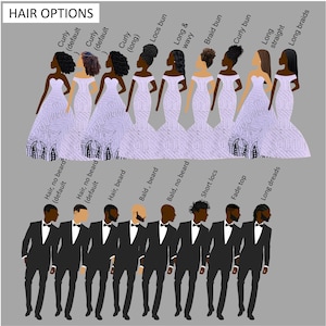 Customisable wedding cards for black and interracial couples, NOT WHITE wedding dress, 2 dress styles, 39 skin shade combos image 10