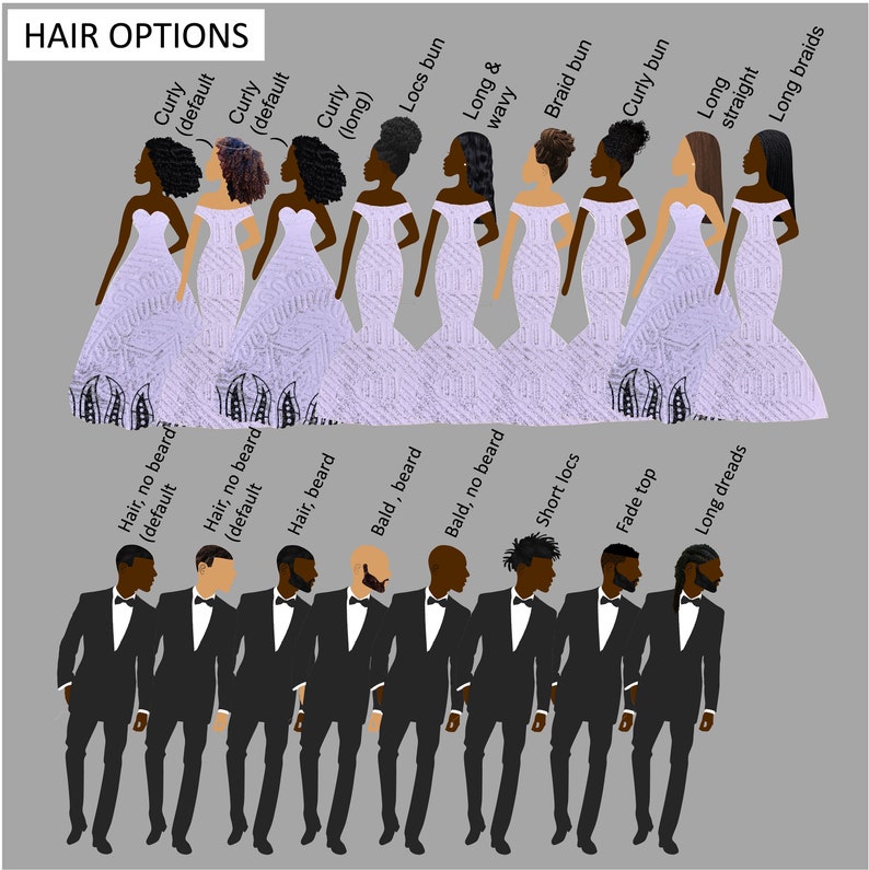 Customisable wedding cards for black and interracial couples, NOT WHITE wedding dress, 2 dress styles, 39 skin shade combos image 10