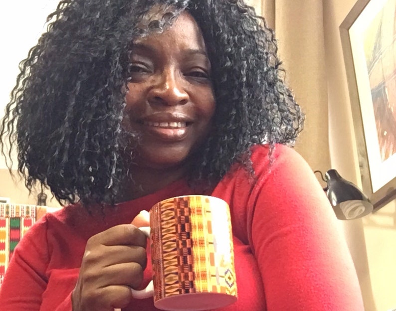 Kente Mug, African print mug, ethnic drink ware, afrocentric mugs, striped or boxed design, African homeware, house warming gift image 8