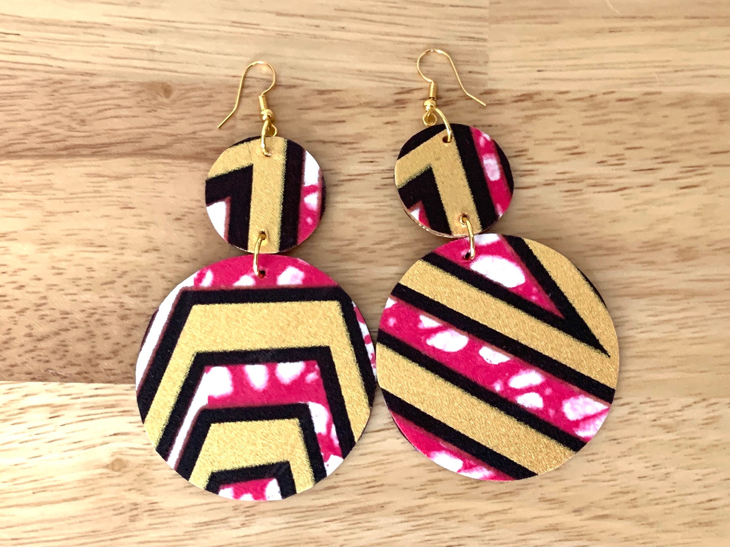 Double Hoop Earrings Made With African Fabric Ankara - Etsy UK