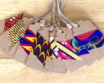 Pack of ten Gift tags, African fabric gift tags, diagonal or star, ankara gift tags, holiday tags, 10 gift wrap tags, gift wrapping tags