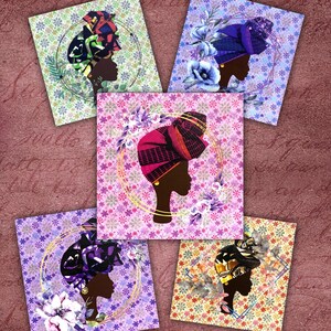 Pack of five floral women blank cards, Headwrap flower cards, floral notelets, all occasion cards, NOT FABRIC, printed cards