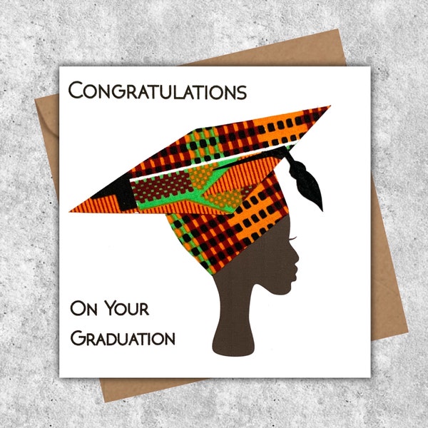 Black woman Graduation cards, African graduation card, African fabric cards, afrocentric cards, black greeting cards, kente cards