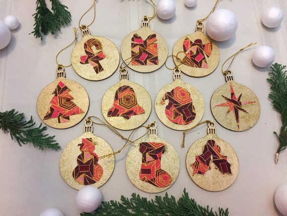 Pink Christmas Baubles Red And Gold Christmas Decorations 10 Etsy
