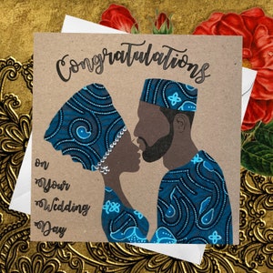 Customisable traditional African wedding card, NOT WHITE bridal colours, 2 card designs, 9 skin shade combos
