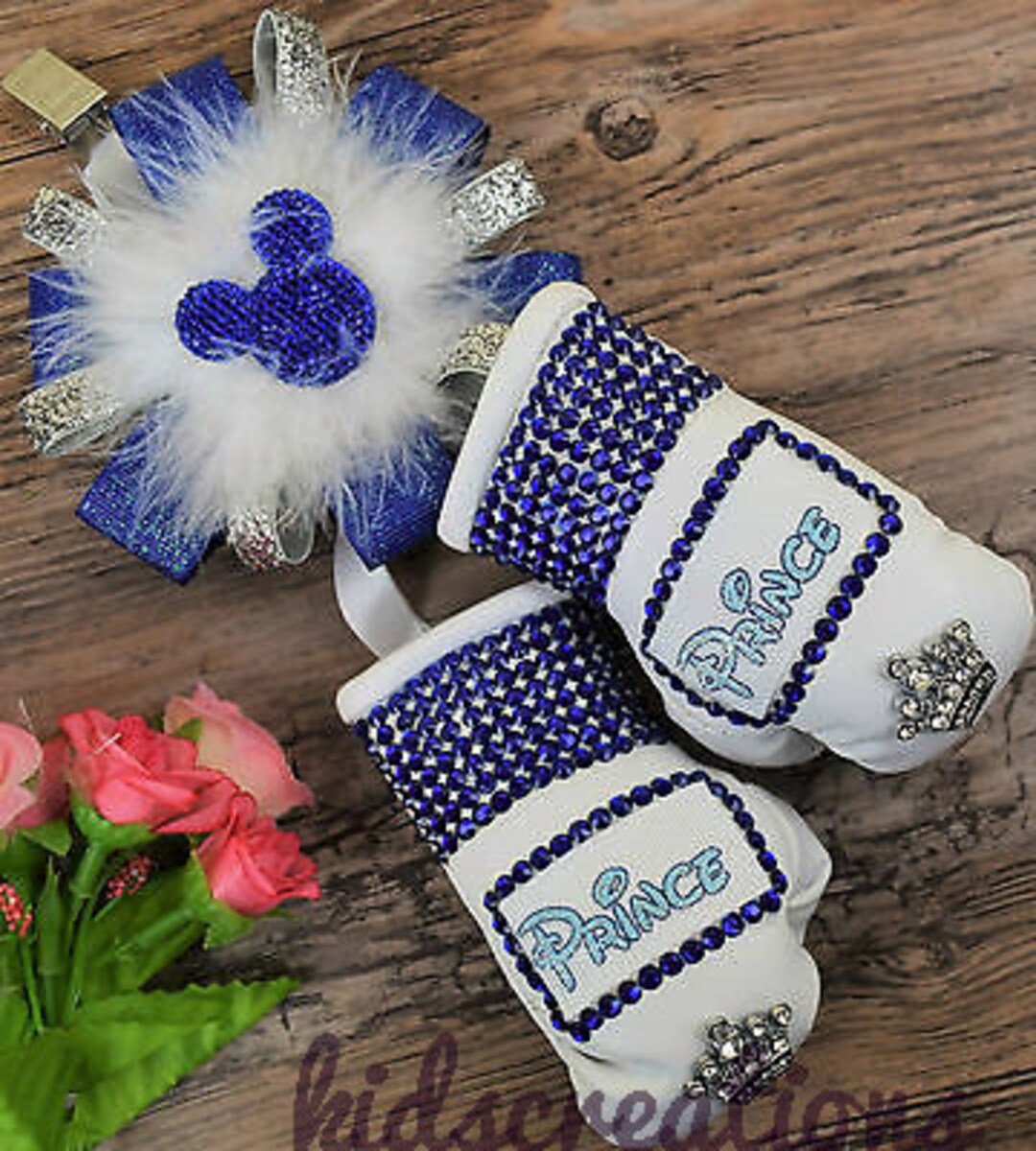 Stunning Sparkly Boxing Gloves Pram Charm in Royal Blue With Bling