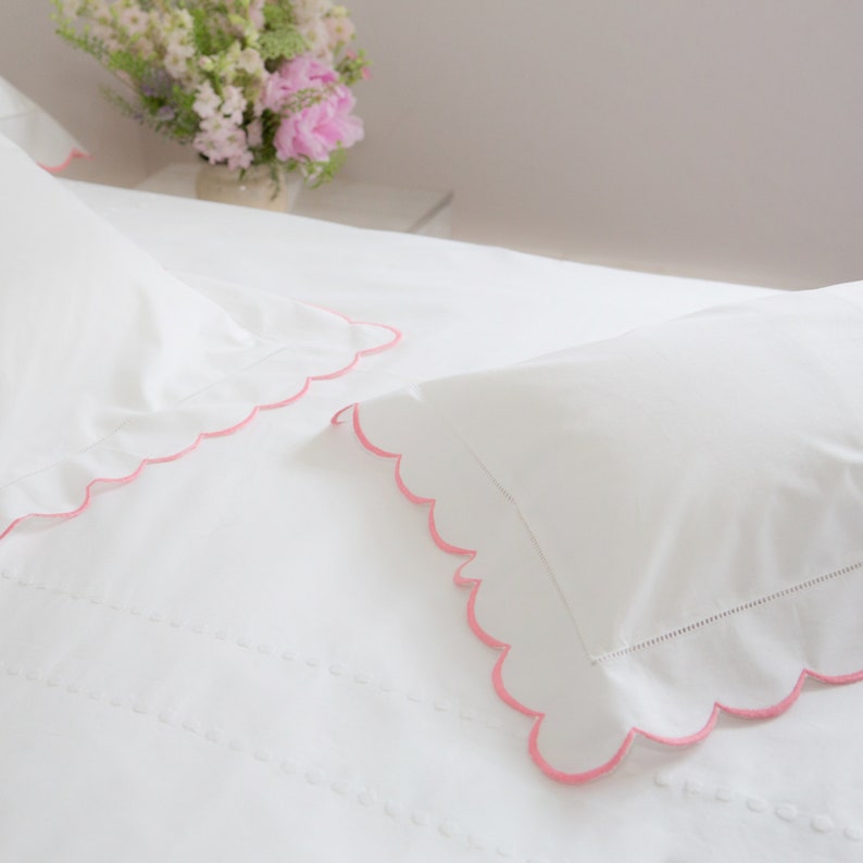 Scalloped Edged Oxford Pillowcase Pink Etsy