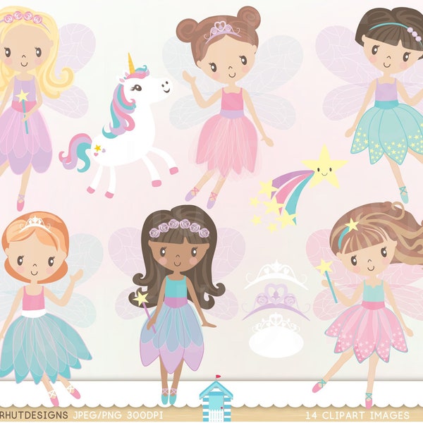 Fairy Clipart-Fairy Clip Art- Fairytale Clipart-Unicorn Clipart-Unicorn Clip Art-Rainbow-Stars-Tiara-Wand