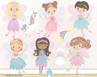 Fairy Clipart-Fairy Clip Art- Fairytale Clipart-Unicorn Clipart-Unicorn Clip Art-Rainbow-Stars-Tiara-Wand