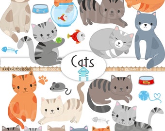 Katzen Clipart-Süße Katzen ClipArt-Kätzchen Clipart-KatzenGesichter-Katze Digital-Katzenbilder-digitale Grafiken