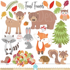 Clipart animaux de la forêt-hiver animaux de la forêt Clip Art-animaux de la forêt-renard-ours-lapin-écureuil-raton laveur-rouge-gorge-hibou-cerf