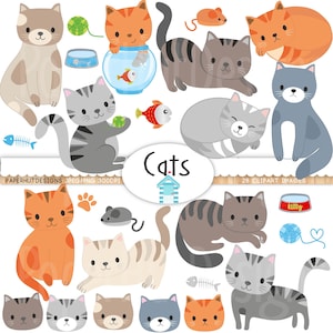 Kat Clipart-Cute Cat Clip Art-Poesjes Clipart-Kitten Clipart-Cat Faces-Cat Digital-Cat afbeeldingen-digitale afbeeldingen