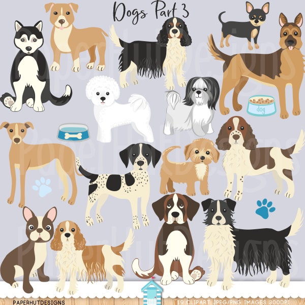 Dog Clipart-Dog Clip Art-Puppy-Lurcher-Springer-Cavalier-Bichon-German Shepherd-Staffy-Sheepdog-Saint Bernard-Pointer-Bichon
