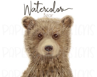 Watercolor Bear Clipart: Printable JPEG PNG (Digital Download)