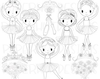 Clipart di ballerina: scarpette da ballo, fiori, tiara (timbri digitali)