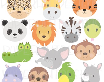 Wild Animal Faces Clipart -Jungle Animals  Clip Art-Zoo Animal Faces-Safari Animal FacesClipart-Nursery Animals Faces