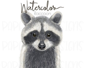 Watercolor Raccoon Clipart: Printable PNG (Digital Download)