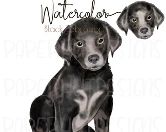 Aquarell schwarzer Labrador Clipart: Hund Illustration (digitaler Download)