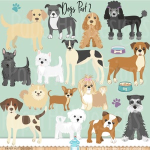Hond Clipart-hond Clip Art-Puppy Dog Clipart-Boxer-Spaniël-Shih tzu-Bulldog-Greyhound-Maltese-Schnauzer-Westie-Chihuahua