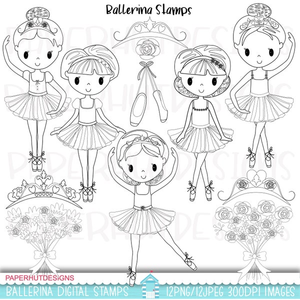 Ballerina Clipart Digital Stamps|Ballet Clipart|Ballerina Clip Art & Ballet Clip Art|Ballet Digital Stamps|Ballet Shoes|Flowers|Tiara|Crown